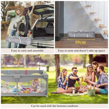 Sarr Klith Playpen Baby 150 x 180cm, Playpen with Suction Cups, Indoor/Outdoor Playpen with Breathable Mesh, No Play Mat, Large Safety Play Area with Easy Assembly/Disassembly 150x180cm