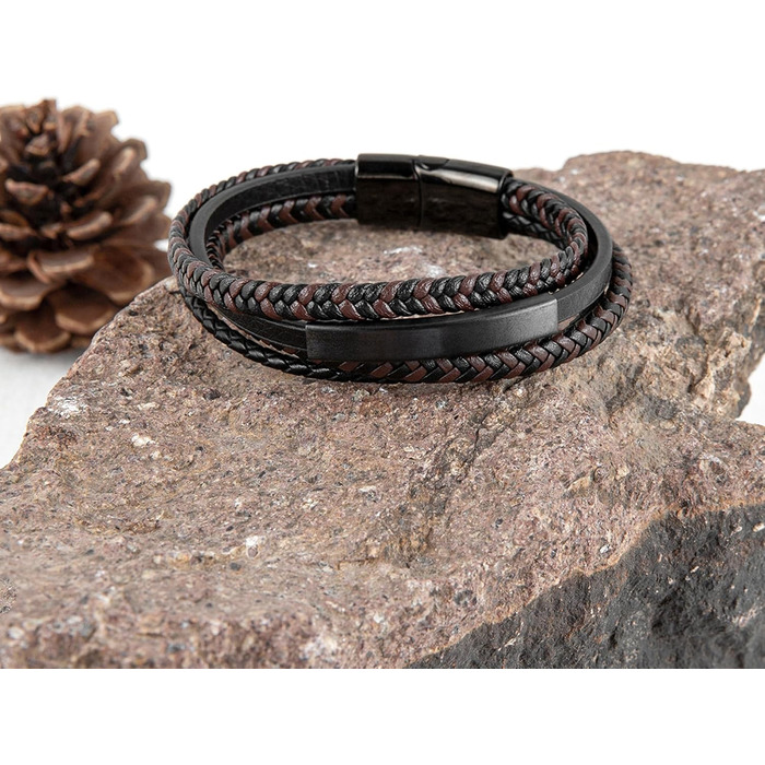 Чоловічий браслет з шкіри, плетіння, коричнево-блакитний, 21 см, ідеальний подарунок на День батька, чоловічий аксесуар