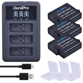 Акумулятор DuraPro 3 шт. 1600mAh для GoPro Hero 5/6/7 + Швидка зарядка LED 3 слоти USB Type-C