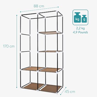Navaris Fabric Wardrobe with Clothes Rail - Folding Wardrobe 88x170x45cm with Rail - Large, Stable Closet - Foldable Fabric Wardrobe made of Nonwoven Fabric in Light (Brown)