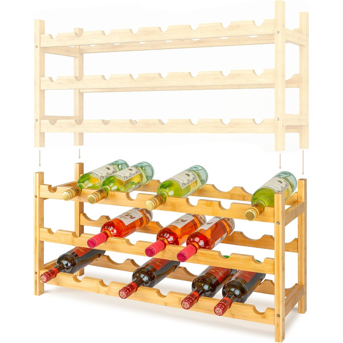 Wooden Wine Rack, 24 Bottles, Stackable Bottle Rack, Expandable Beverage Rack, Stackable Wine Rack, Bottle Storage, Wooden Bottle Rack, Wine Bottle Rack