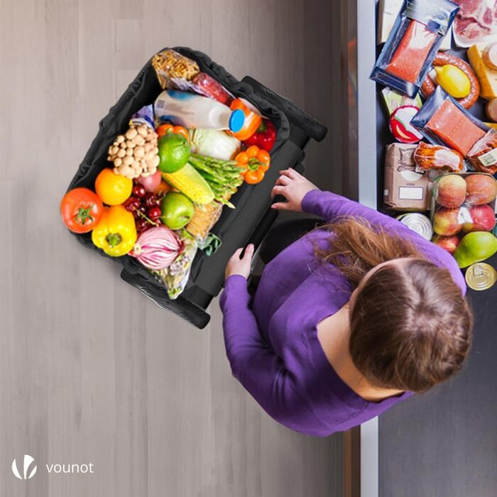 Складна господарська сумка-візок VOUNOT 50 л з алюмінію, водонепроникна з термовідділенням, великі колеса з бризковиками, чорна