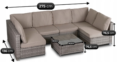 Комплект садових меблів із техноротанга MEBEL ELITE, сірий, 5 предметів