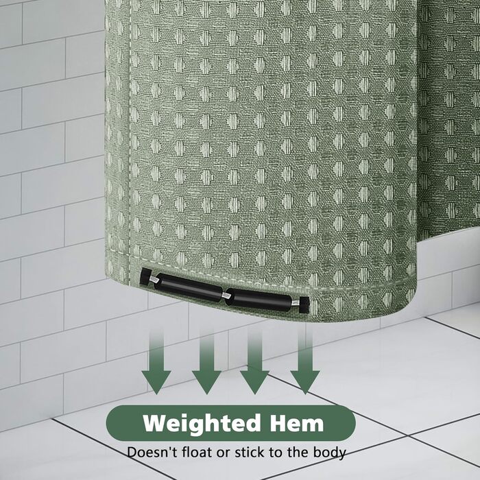 Штора для душу текстильна водонепроникна з поліестеру, 180x200 см, зелена, з кільцями (1 шт)