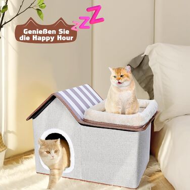 Cat House, Outdoor Cat Cave, Warm Dog Cave, Detachable Dog House with Washable Cushion and Platform, Outdoor Cat Cave, Cat House Cave for Small and Medium Pets (Cat House for Outdoors)