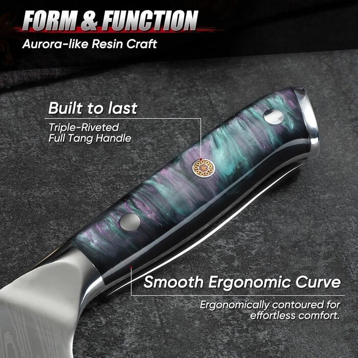 DRAGON RIOT Кухонний ніж професійний, шеф-ніж з ручкою з епоксидної смоли, з піхвою (універсальний)