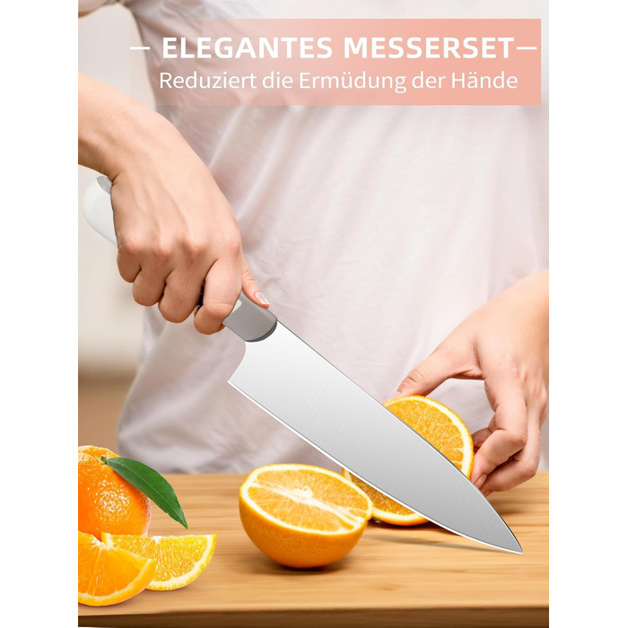 Набір кухонних ножів Qianying з блоком: 14 предметів, нержавіюча сталь, з точилкою, срібний колір, подарунок для мами