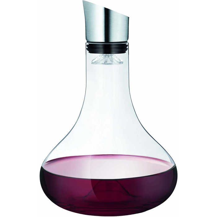 blomus -ALPHA- Glass Decanter, Comfortable & Drip-Free Pouring of Wine, Filter & Aeration, One-Hand Operation, Dishwasher Safe (H/W/D: 26.5 x 18 x 18 cm, Glass / Stainless Steel, 63570)