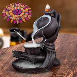 Waterfall Incense Holder Buddha Hand Backflow Incense Waterfall Burner Incense Stick Holder Waterfall with 100 Incense Cones 10 Types of Scents