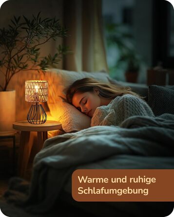 EDISHINE Настільна лампа, сучасний індустріальний дизайн, цоколь E14, вінтажний стиль, для спальні, вітальні, бежево-чорний колір (ротанг + чорний)