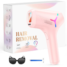 Пристрій для епіляції IPL Haarlosy - безболісна епіляція лазером, для дому, 9 рівнів, захист шкіри, для жінок та чоловіків, для обличчя, бікіні, тіла, білий (рожевий)