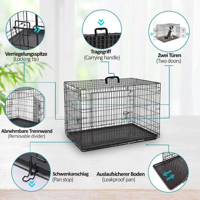 Клітка для собак Defacto: переноска, транспортний бокс, розмір M (61x43x51 см), чорний метал, з піддоном