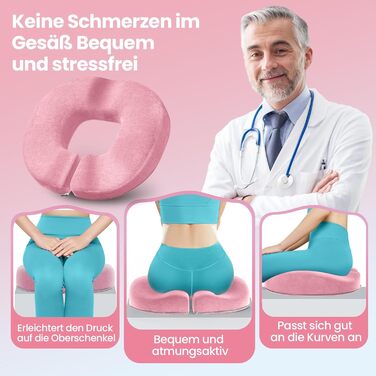 Ортопедична подушка для сидіння Benazcap Donut - для офісних крісел, авто та інвалідних візків. З піною з пам'яті для геморою, ішіасу, вагітності та після пологів (Рожева)