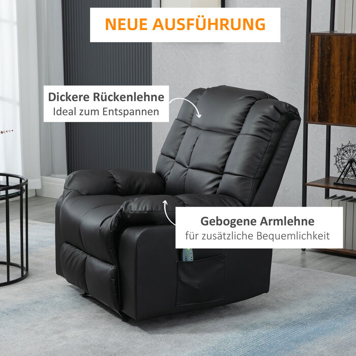 HOMCOM Recliner Chair, Faux Leather, 160 kg Weight Capacity, Electric Stressless Style Recliner, Black