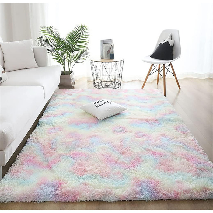 Штучний хутровий килим NIULAA 120x160 см білий, пухнастий, м'який, для вітальні, спальні, коридору, підлогу біля ліжка, на вулицю, шторний, однотонний