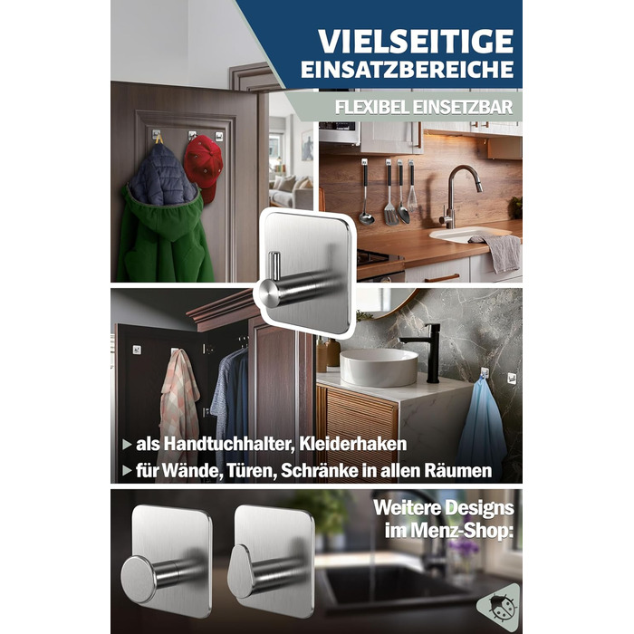 Набір гачків самоклеючих, 4 шт, нержавіюча сталь, для ванної кімнати, кухні, з водонепроникними клейкими подушечками