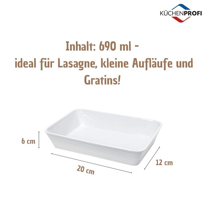 Форма для запікання Küchenprofi, прямокутна, 20 см, з твердого фарфору, біла