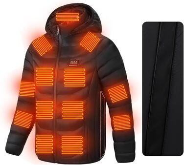 Обогрівальна куртка для чоловіків та жінок з капюшоном, тепла куртка-пуховик, зимова куртка для активного відпочинку, полювання, мотоциклів, кемпінгу, чорного кольору, XL