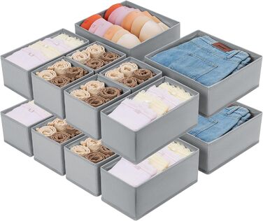 Drawer Organizers - Foldable Underwear Organizer Storage Box Fabric 16 Pieces Closet Organizer for Clothes, Socks (Light Gray)