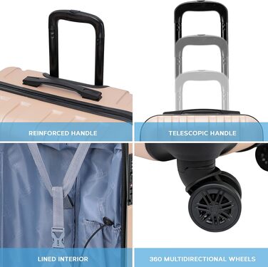 Набір валіз Flight Knight Premium (S, M, L) з ABS-пластику, TSA-замком та USB-портом, 8 коліс-спінерів, колір Секвойя