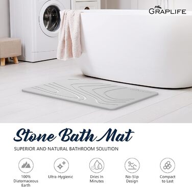 Килимок для ванни Graplife Stein, 2 шт., для ванни та ванної кімнати, супер вбираюча діатомова земля, антиковзкий, швидковисихаючий (60 x 39 см, світло-сірий)