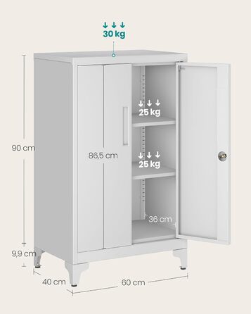 SONGMICS File Cabinet, Multi-Purpose Cabinet, Office Cabinet with 2 Doors, Lockable Cabinet, Steel Storage Cabinet, for Study Room, Living Room, Matte White OMC012W01 (60B cm, Matte Grey)