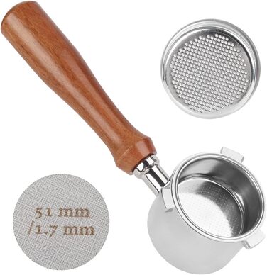 Кавовий фільтр PTSBENCO 51 мм з Puck Screen для еспресо, сумісний з La Specialista EC9335M, EC9155M, EC9355M, EC9665M, з нержавіючим ситом і ручкою з волоського горіха