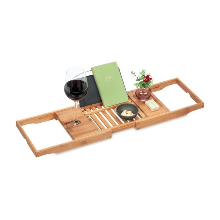 Relaxdays Bathtub Shelf with Black Organizer