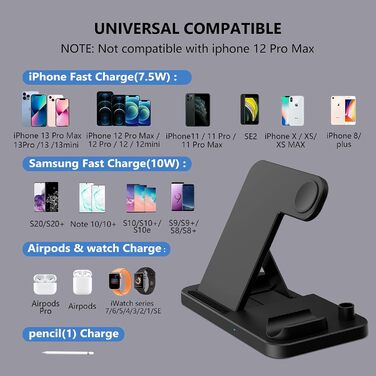 Бездротовий зарядний пристрій 4-в-1, 18W для Apple Watch, AirPods Pro, iPhone 12/SE/11/X/XR/Xs Max/8, Samsung Galaxy S20/S10 - Qi сертифікований