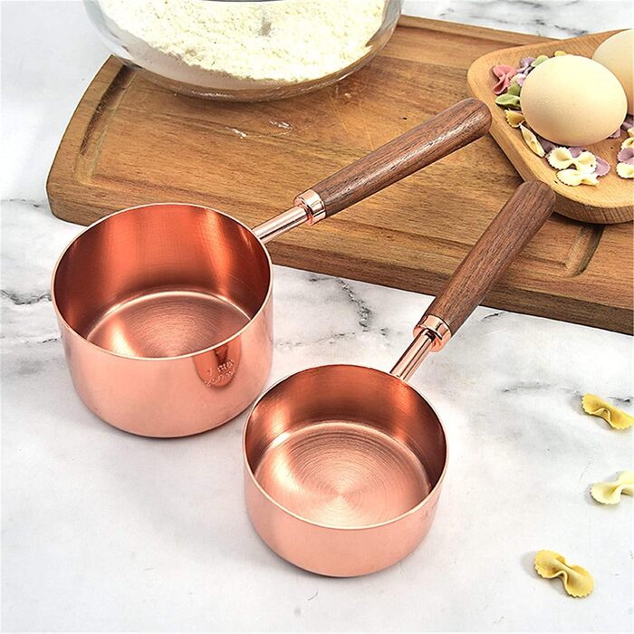 FBHappiness Measuring Spoon, Measuring Spoon with Walnut Handle, Copper-Plated Measuring Spoon, Measuring Cup Set, Kitchen and Baking Utensils (Gold, Measuring Spoons, 4 Pieces) (Golden Measuring Spoons, 4 Pieces)