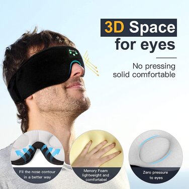 Маска для сну з Bluetooth-навушниками Boodlab 3D, бездротові, пранні, для сну, медитації, подорожей, чорний колір