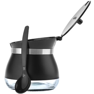 Цукорниця KADAX з ложкою, 270 мл, контейнер для цукру з порошковим покриттям, 9x9 см, цукророзсипник у 2 кольорах, дозатор для спецій з кришкою для чаю, цукру (Чорний)