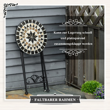 Підставка для рослин Outsunny складна кругла Ø36x67cm з каменю мозаїки для балкона, саду, всередині та зовні, багатокольорова