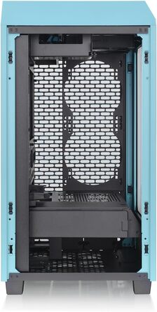 Корпус Thermaltake The Tower 200 Turquoise Mini-ITX з вертикальним розташуванням, загартоване скло, 2x CT140 вентилятори, підтримка AIO 280мм, GPU до 380мм