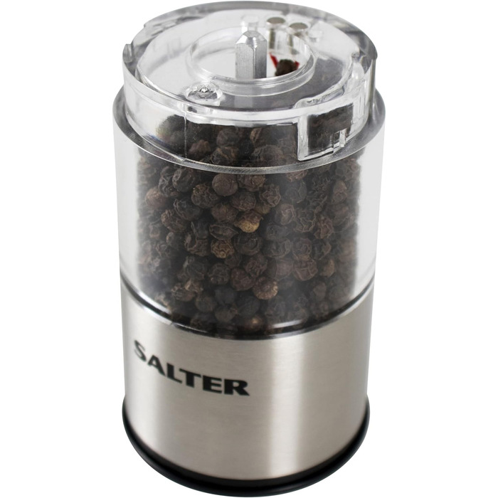 Електричні соляна та перцева млинки Salter 7522 SSTUR15UP з нержавіючої сталі, BPA-free, регулювання помолу, 60г солі/30г перцю, підсвічування