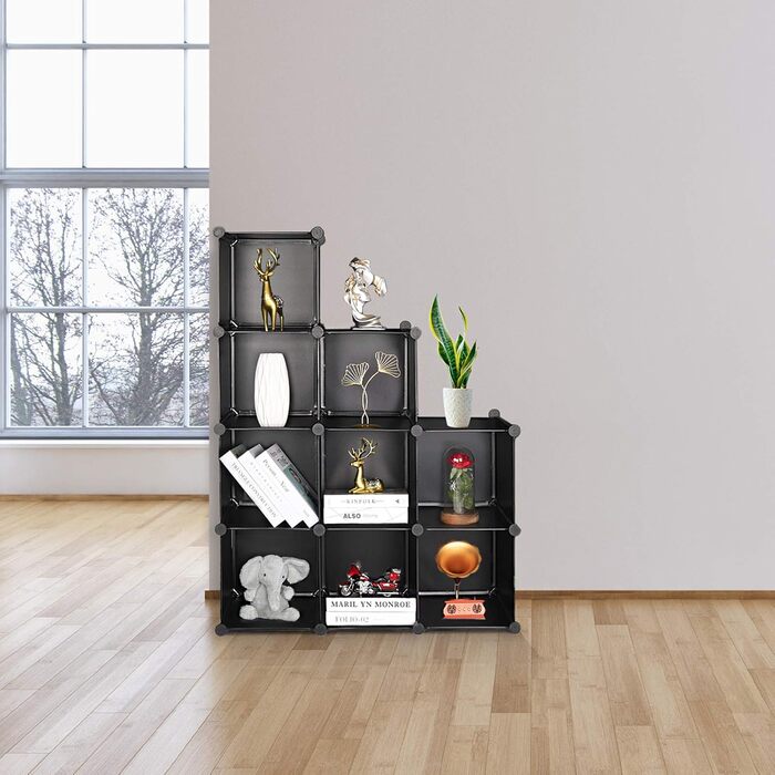 TUMUCUTE Storage Cube Shelf with 9 Cubes, Plastic, Cabinet, Modular, Bookshelf, Storage Shelves for Bedroom, Living Room, Office, Black