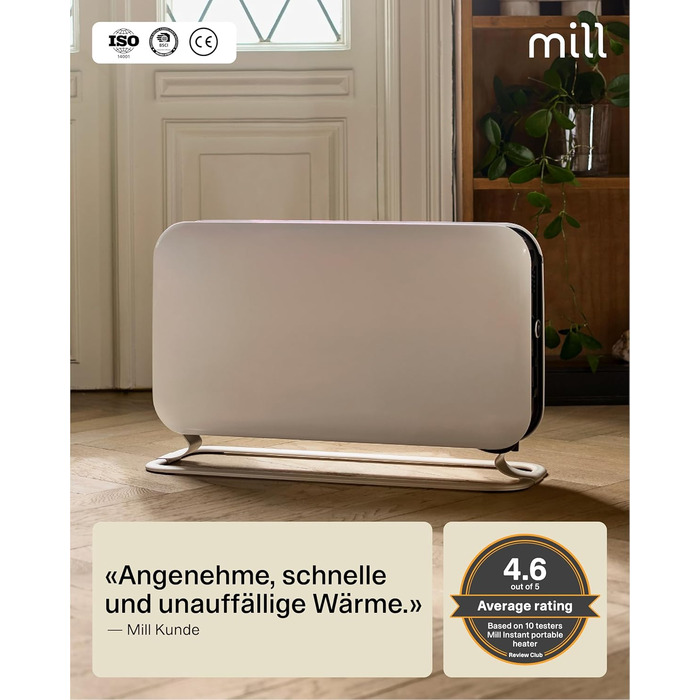 Електричний конвекторний обігрівач Mill MEC 2000W - 24-28 м², білий, з термостатом