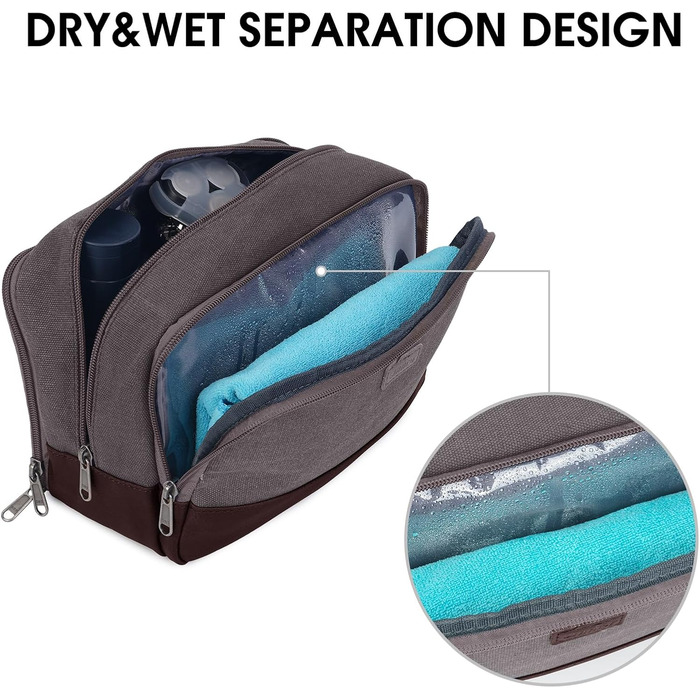 Чоловіча дорожня косметичка WANDF з канвасу, водонепроникна, веганська шкіра, для туалетних аксесуарів (зелена, тауп)