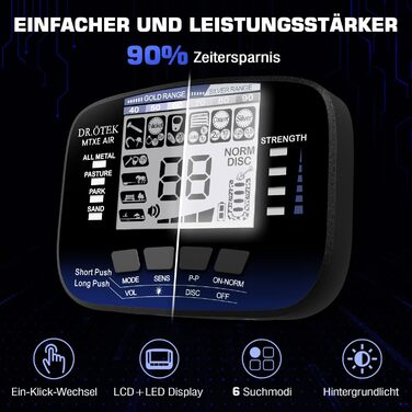 Металошукач DR.ÖTEK Profi Set для дорослих та початківців, оновлена версія з 6 режимами, легкий детектор з 3 режимами ландшафту та функцією Pinpoint, водонепроникна пошукова котушка IP68, комплект металошукача з аксесуарами (блакитний)