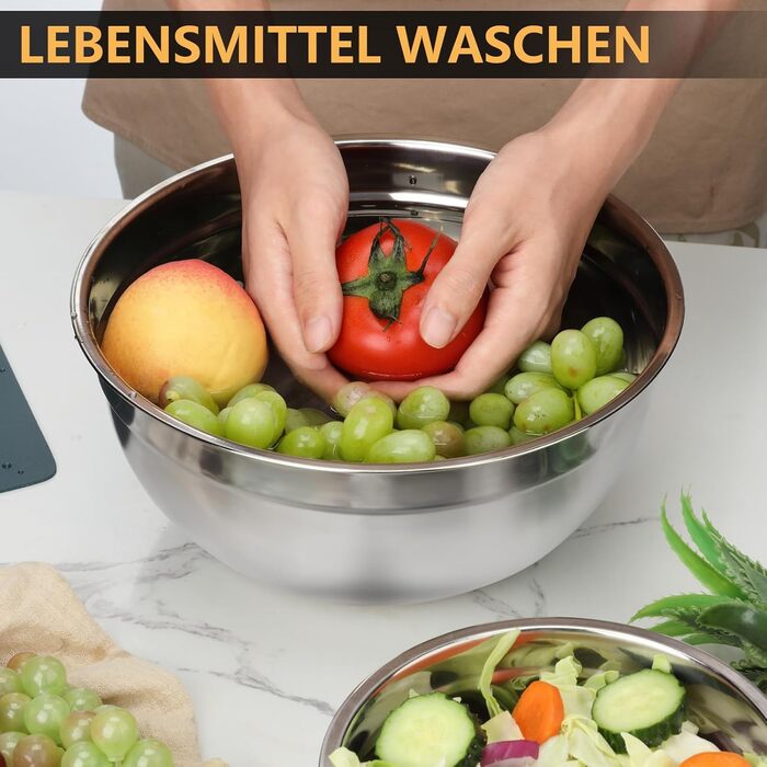 Набір мисок для перемішування Hunnycook Bunte 5 шт., нержавіюча сталь, з кришкою, силіконове дно, тертки, 4.5/4/2.4/1.7/0.8 л, мийка в посудомийній машині