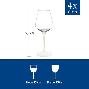 Villeroy & Boch – Manufacture Rock White White Wine Glass Set, 4-Piece. White Wine Glasses, Exceptional Glasses, Glasses for Wine, Crystal Glass