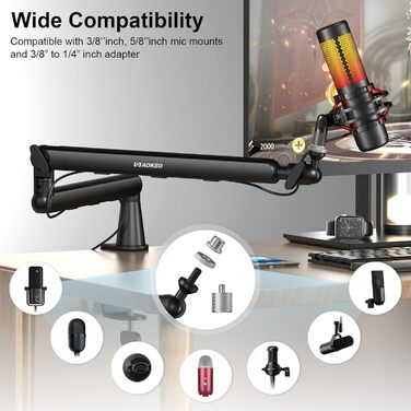 Кріплення для мікрофону Aokeo AK-55 - низькопрофільний тримач для HyperX QuadCast, Elgato Wave, Shure SM7B, Blue Yeti, Blue Snowball, студійне запису