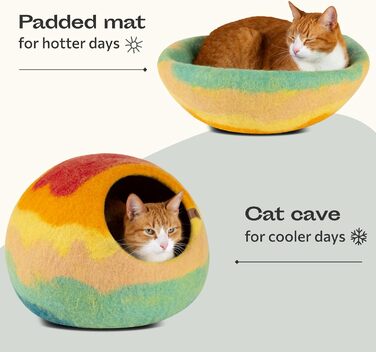 Кішка ліжко MEOWFIA, високе, з 100% мериносової вовни, для котів та кошенят (Сірий хеграу), Rainbow, M