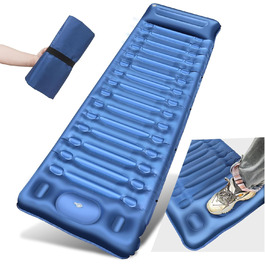 Каремат для кемпінгу Bluever самонадувний з насосом для ніг, 14 см, товстий, з подушкою. Підходить для піших прогулянок, намету, пляжу, подорожей.