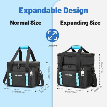 Велика розширювана сумка-холодильник з м'якого матеріалу, двоярусна ланч-сумка для жінок та чоловіків, вміщує 40 банок, вологостійка та портативна – ідеально для пляжу, кемпінгу, подорожей. Чорний колір