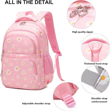 Шкільний рюкзак SIVENKE для дівчаток-підлітків та жінок. Набір: рюкзак, ланч-бокс, пенал. Квітка, рожевий колір. Для школи та відпочинку