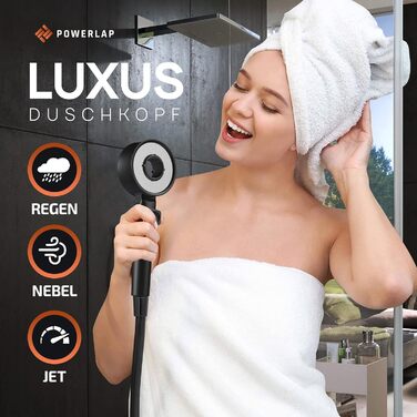 POWERLAP® Showerhead with Filter & Mounting Tool | PP Cotton Filter Showerhead for Cleaned & Softer Water | Booster Mode for Perfect Water Pressure in Your Shower (Matt Schwarz)
