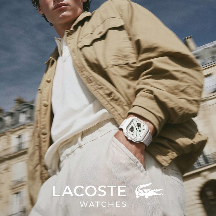 Годинник Lacoste LC33 Square силіконовий ремінець, кварцовий, блакитний/зелений/білий