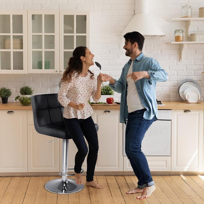 DUMOS Modern Adjustable Bar Stools 2-Pack - Metal Legs, Kitchen & Bar Height - White & Dark Black