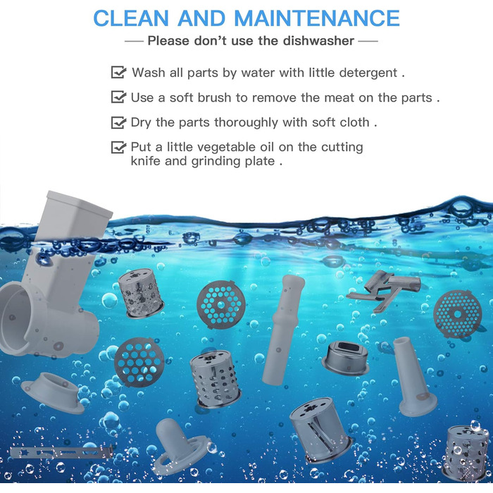 Електрична м'ясорубка 2000 Вт Profi з насадками для ковбас, печива та кібе – 3 диски з нержавіючої сталі, 4 ножі – для м'яса, овочів, сиру та тіста (Перлинно-біла)